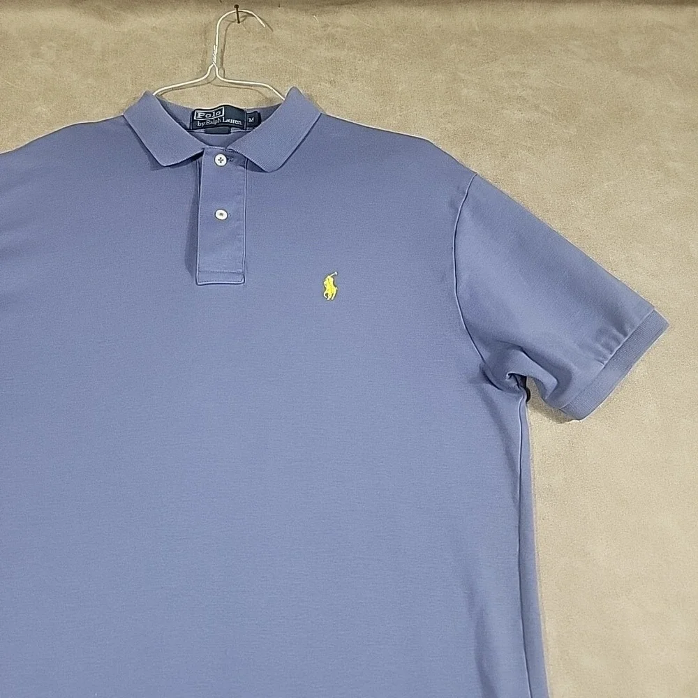 Ralph Lauren Polo Shirt Mens Medium Yellow Pony 100% Cotton Blue Color